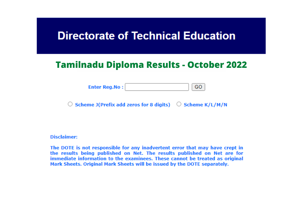 Tamilnadu Polytechnic Results October 2022